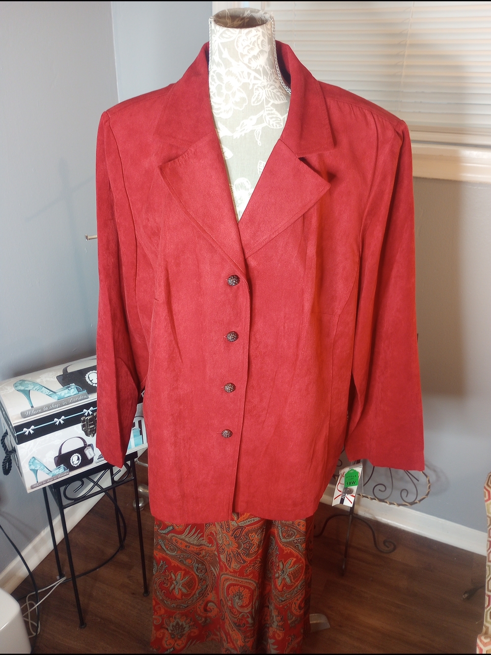 Women's Red Button-Front Blazer Jacket And Skirt